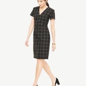 Ann Taylor Windowpane V Neck Sheath Dress